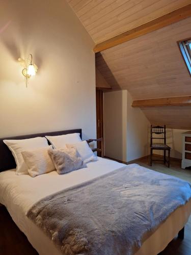 a bedroom with a large bed in a attic at Chambre d hotes Spa montagne in Laruns