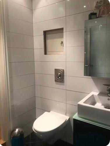 a bathroom with a toilet and a sink at Marits residense in Kongsberg