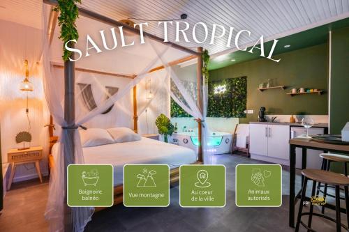 Sault Tropical - Idéal couple - Balnéo Led - Vue parc & montagne - Wifi - Stationnement gratuit - 5min à pied des bars, restaurants & commerces