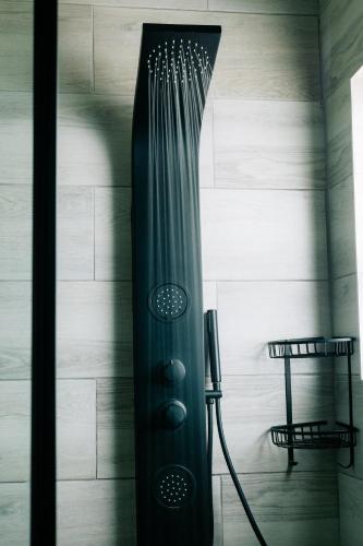 a green shower in a bathroom with a shower at Villa Limonero in Naboomspruit
