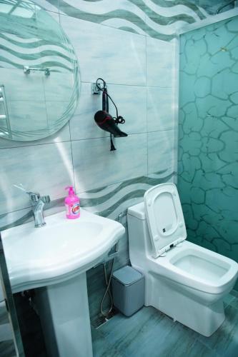 a bathroom with a sink and a toilet at Casa Serena Sheki in Sheki