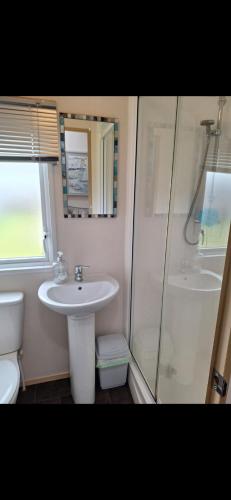a bathroom with a sink and a shower at Perranporth Cornwall in Perranporth