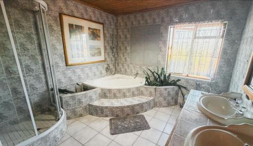 a bathroom with a tub and a shower and a sink at Foodong Accommodation in Worcester