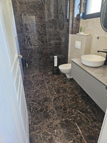 a bathroom with a toilet and a sink at Villa Nova Bar in Bar