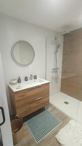 a bathroom with a sink and a mirror at Chambre d'hôtes Bidegaina in Ahetze