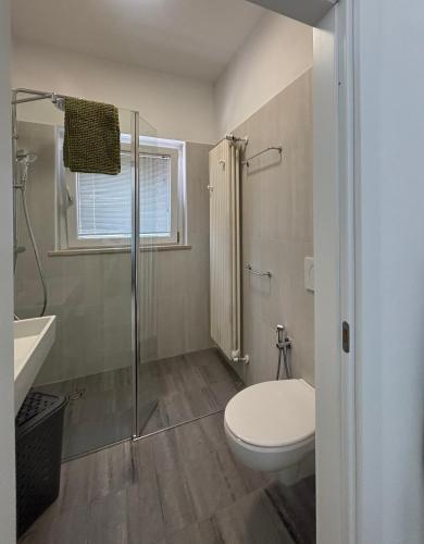 a bathroom with a toilet and a shower and a sink at Villa Renè in Tenno