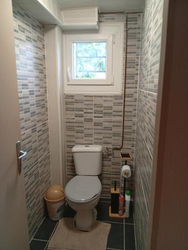 a small bathroom with a toilet and a window at Mady in Villeneuve-sur-Lot
