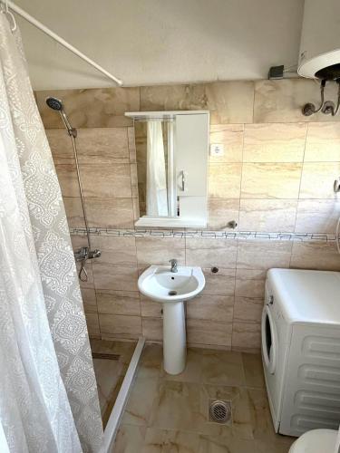 a bathroom with a sink and a mirror and a toilet at Apartment Belase in Plav