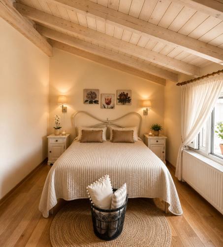 a bedroom with a large bed and a window at Kaloudis Studios & Apartments in Dassia