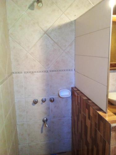 a bathroom with a shower with a toilet in it at Cabañas Kay Hue in San Carlos de Bariloche