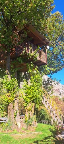 a house on top of a tree on a hill at TreeHouse in Bar