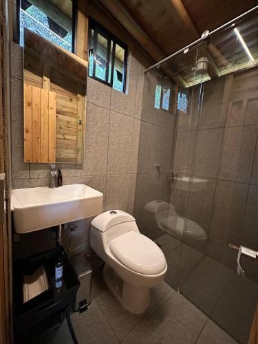 a bathroom with a toilet and a sink and a shower at Casa dharma in Medellín