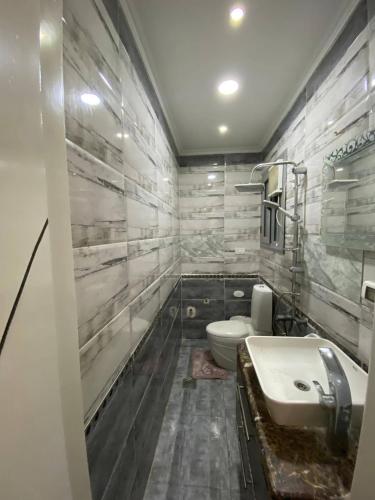 a bathroom with a white sink and a toilet at Bianki Home in Alexandria