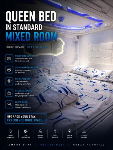 a poster of a bedroom with a bed in standard mixed room at Hashtag.Capsule.Hostel in Johor Bahru