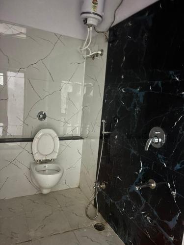 a bathroom with a toilet and a shower at Dixit's Residency in Godarpura