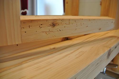 a close up of a wooden shelf with insects on it at Pension und Apartment Edelweiß in Heiligenblut