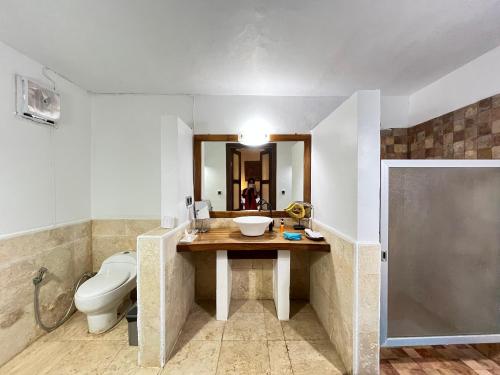 a bathroom with a sink and a toilet and a mirror at Laguna Gili in Gili Trawangan