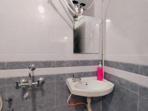 a bathroom with a sink and a mirror at Narayan Guest House in Pune