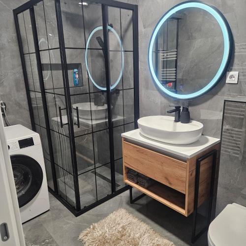 a bathroom with a sink and a mirror at Nora in Žepče