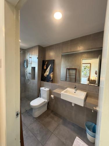 a bathroom with a toilet and a sink at Ecosea Timurbay in Kampong Tanjong