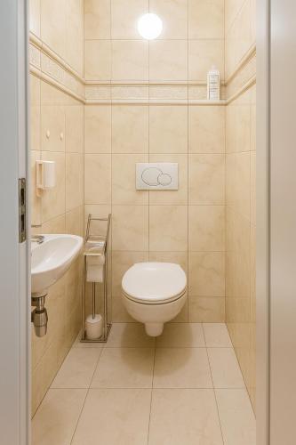 a bathroom with a toilet and a sink at Lakeview Apartment in Ostriach