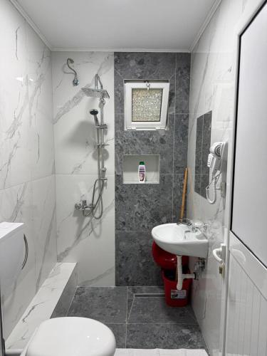 a bathroom with a toilet and a sink at Guesthouse Mili in Piqeras