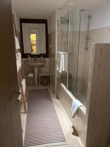 a bathroom with a shower and a sink at Le presbytère in Le Crouais