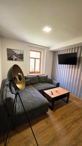 a living room with a couch and a table at Villa Mila in Loket