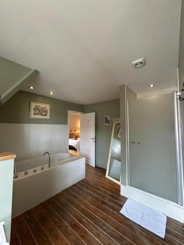 a large bathroom with a tub and a shower at Bed & Breakfast Esprit de Mer in De Panne