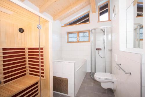 a bathroom with a toilet and a shower at Chalet Cosy in Bramberg am Wildkogel