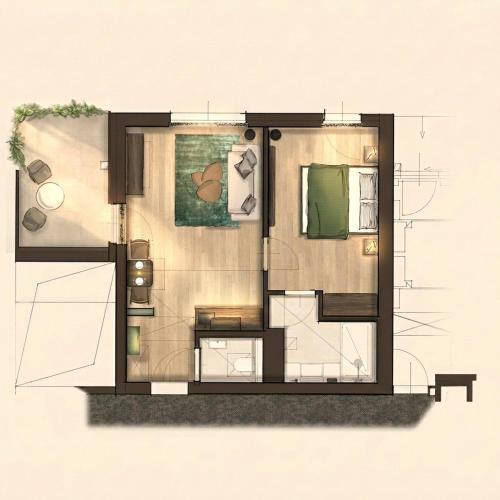 a drawing of a floor plan of a house at Der Stasta - New Opening in Vienna