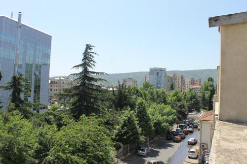 vistas a una calle de la ciudad con árboles y edificios en Hotel Sali, en Tiflis