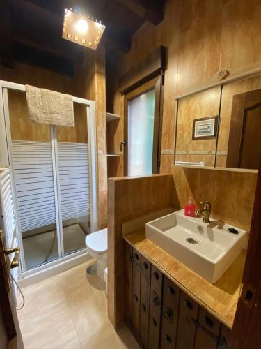 a bathroom with a sink and a toilet at Los Avellanos Casa 1 in Celis