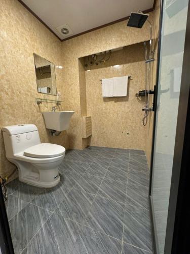 a bathroom with a toilet and a sink at Van Hoa Boutique Hotel in Hanoi