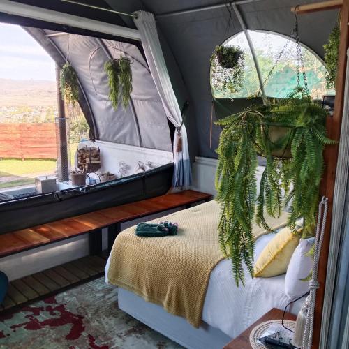 a bedroom with a bed and a window at The Jolly Joint Clarens in Clarens