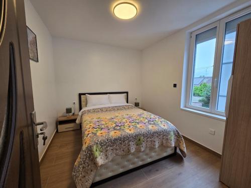 a bedroom with a bed and a window at Le Nid d'Étoiles in Schiltigheim