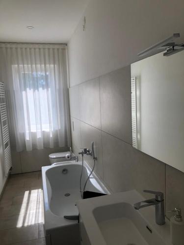 a bathroom with a sink and a mirror at Residenza Thiene Centro in Thiene
