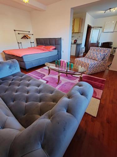 a living room with a couch and a bed at Apartment Green Garden in Sarajevo