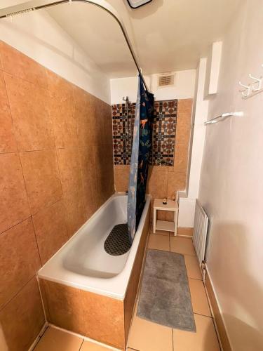 a bathroom with a tub and a shower at Spacious Double Room with own Sink in Colindale