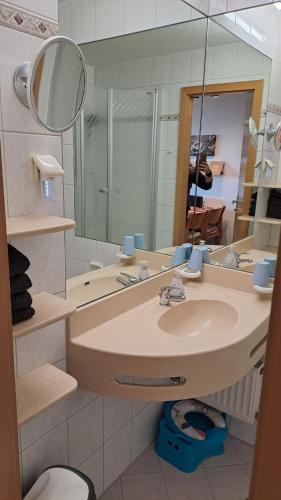 a bathroom with a sink and a mirror at Himmelsleiter in Sankt Englmar