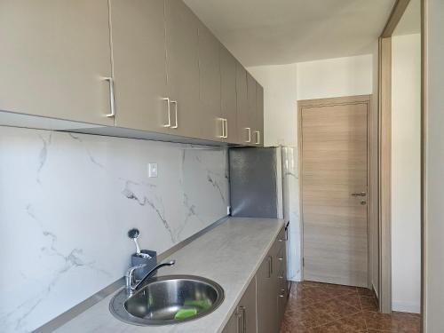 a kitchen with a sink and a counter at Apartman Mano in Topla