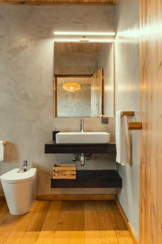 a bathroom with a sink and a toilet at Casa do Alecrim in São Roque do Pico