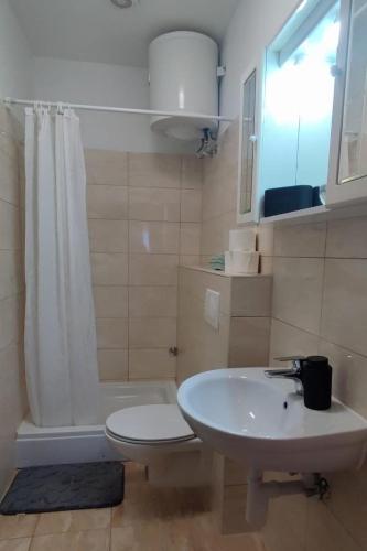 a bathroom with a sink and a toilet and a shower at Apartments with parking space Slatine, Ciovo - 16731 in Slatine