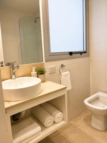 a bathroom with a sink and a toilet at Lezama Park ll in Buenos Aires