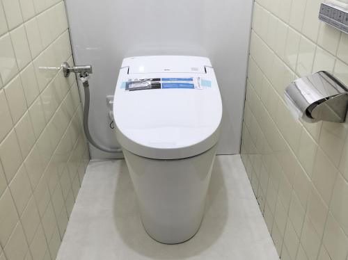 a bathroom with a white toilet in a stall at 民宿 とうの浜 in Yasuda