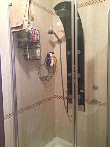 a shower with a glass door at Apartment Svetlana in Selce