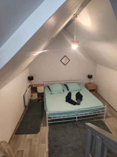 a bedroom with a bed in a attic at superbe t3 in Cognac