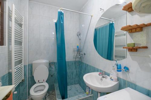 a bathroom with a toilet and a sink and a mirror at Nostromo in Kotor