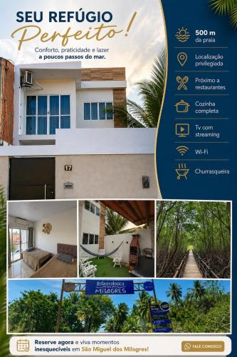 a collage of pictures of a house at Casa paraíso dos milagres in São Miguel dos Milagres