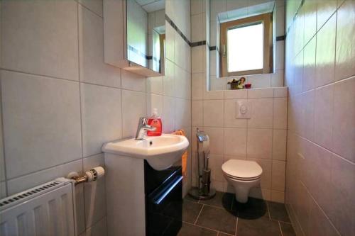 a bathroom with a sink and a toilet at Salzleckerhof in Lambach